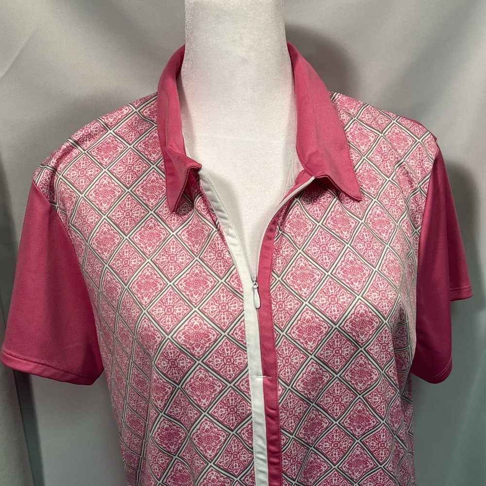 PGA Tour Women's XL Pink & White Golf Polo 1/4 Zip Golfing Performance  Bright‎